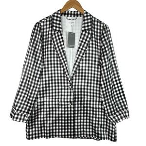 Cami NYC Owen Blazer Black‎ White Gingham Silk Lined Jacket NWT Medium $368
